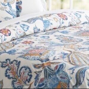 Pottery Barn Merion Palampore Floral Jacobean KING Duvet Cover Cotton Blue White
